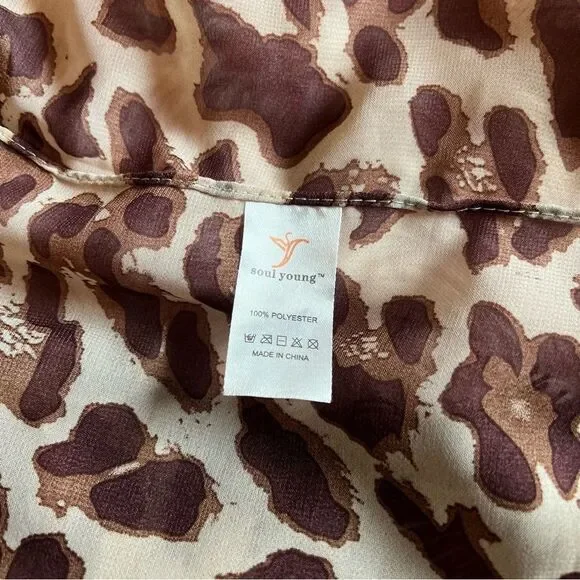 Soul Young Leopard & Floral Open Front Fringe Hem 2 Kimono Duster Blouses O/S - Picture 3 of 16